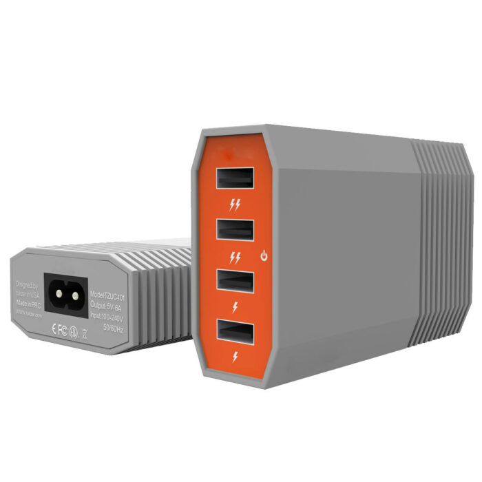 Orange Grey 4 Ports 6Amp USB Charging Hub